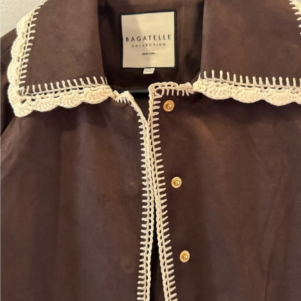 Bagatelle Collection Faux Suede Crochet Trim Jacket S NWT - Picture 2 of 8
